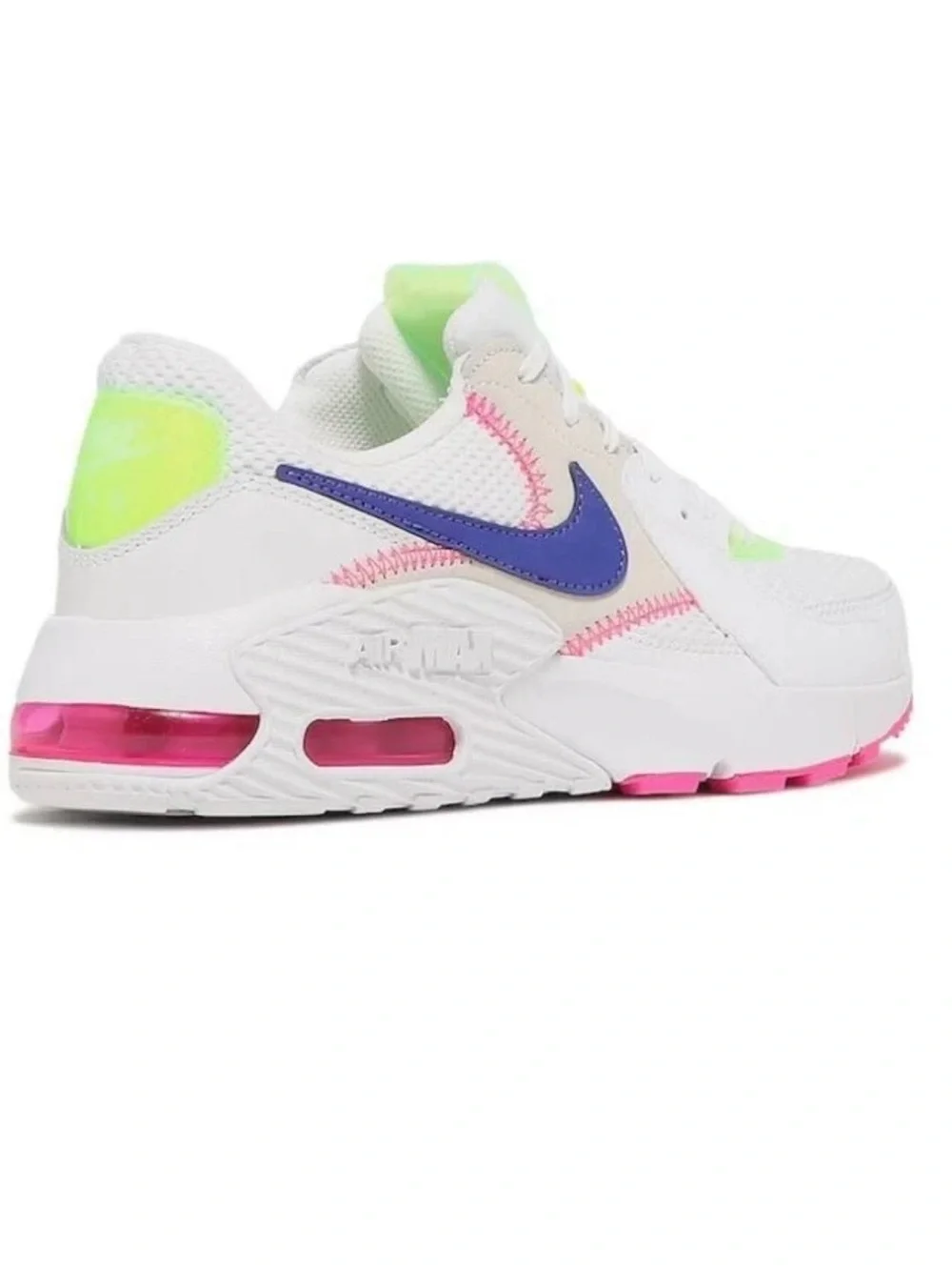 Nike Women's White Sneakers with Neon Green, Pink & Blue Accents